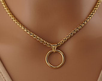 Gold O Ring Submissive Collar Wheat Chain Necklace