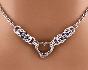 Transgender Necklace, Heart LGBTQ Pride Jewelry 24-7 Wear