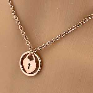 Owned Collar, Rose Gold Heart Lock O Ring Necklace