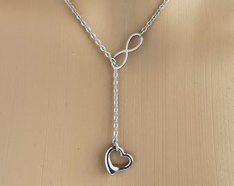 Infinity Y Lariat Heart Necklace - Submissive Day Collar- Locking Options - 24/7 Wear