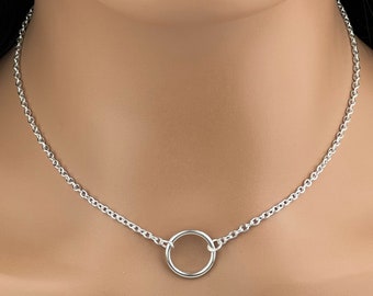 Sterling Silver Submissive Day Collar Necklace BDSM O Ring- Locking Option - Discreet Day Collar 24/7 Wear