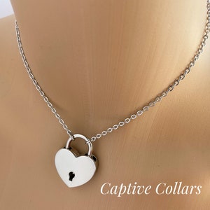 Locking Necklace Submissive Choker Day Collar Nickel Heart Lock