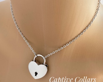 Locking Necklace Submissive Choker Day Collar Nickel Heart Lock
