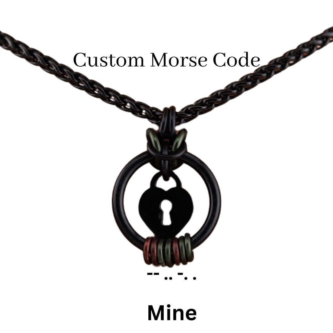 Personalized Morse Code Day Collar: Ruby CZ Heart, Black Stainless ...