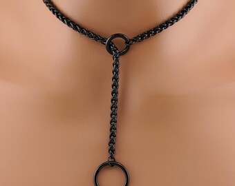 Collier ras de cou noir Soumission (acier inoxydable, cadenas ou fermoir)