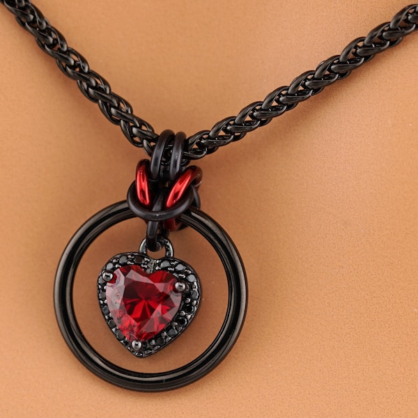Collar Ruby Heart Day - Piedras de circonita cúbica negras con aro llamativo