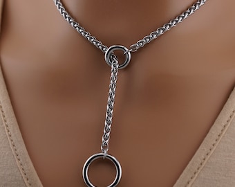 Collier ras de cou avec joint torique : vêtements de jour de soumission, acier inoxydable argenté