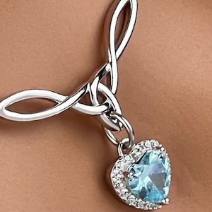 Aquamarine CZ Heart Celtic Necklace - Sterling Silver Day Collar - Gift for Her