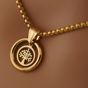 Gold Tree of Life Necklace: 18k Plated Box Chain Day Collar