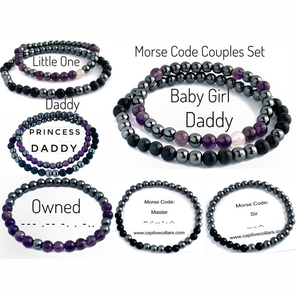 Submissive Collar Morse Code Bracelet Set, Daddy Jewelry, Baby Girl BDSM, Couples Gift, DDlg Hidden Message Bracelet, Kitten Pet Play Fetish