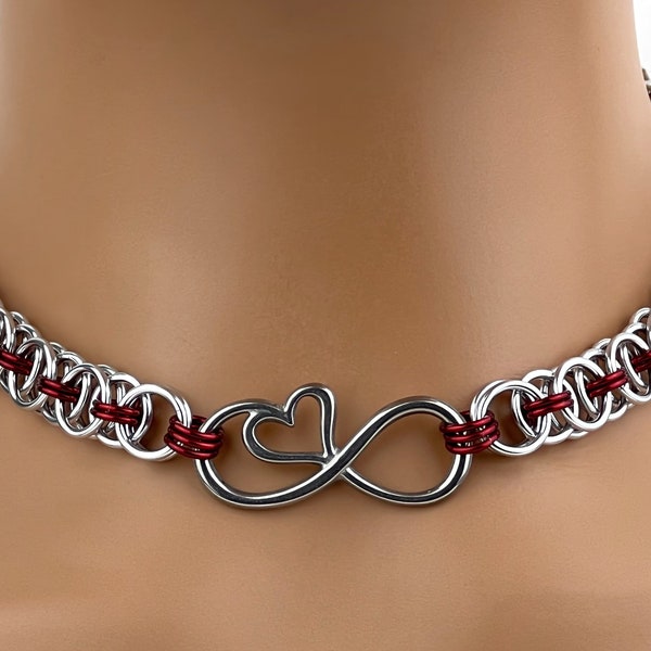 Day Collar Infinity Heart Choker, 24-7 Wear with Locking Option