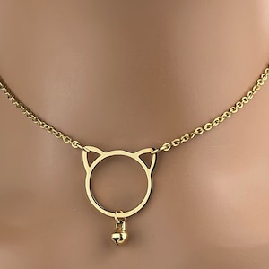 Kitten Collar Necklace, Gold Plated with Quiet Bell (Adjustable Sizes)