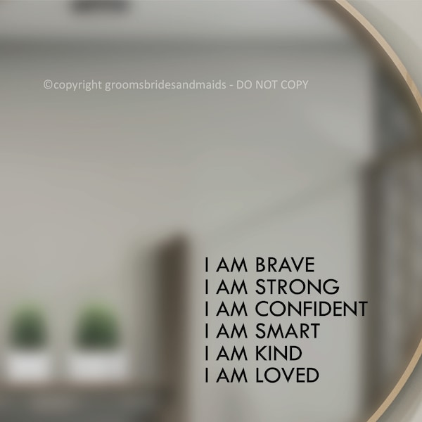 Positive affirmations i am brave i am loved kind smart mirror decal confident strong sticker Mirror Affirmation home decor kids self love