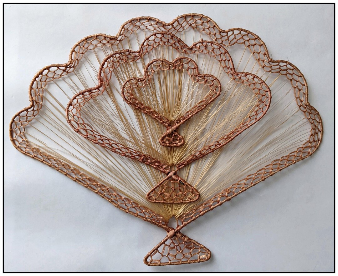 Set of 3 Vintage Rattan Wicker Raffia Woven Decorative Fans Wall Decor ...