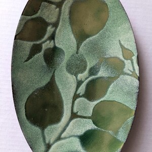 Vintage Signed Mackintosh Enamels Oval Tray Enamel on Copper Gorgeous Green Leaves on Branches American Art and Crafts Movement Home Decor