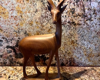 Vintage African Hand Carved Wooden Antelope Gazelle Impala African Art Sculpture