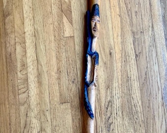 Walking Stick Cane African Men & Crocodile Hand-Carved Decorative Wood Art 37.5”