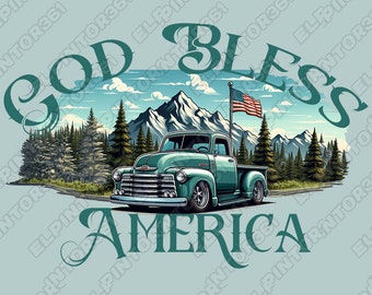 1955 Chevy 3100 Truck PNG, God Bless America Design (Digital Download)