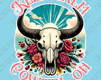 Cowgirl Bull Skull PNG, Design Keep Calm (Téléchargement numérique)