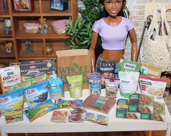 Fashion Doll/ Sized  Plant Based Vegan GROCERY LOT 1:6 th scale diorama prop Playscale Packaging Mini Food, Pantry Filler