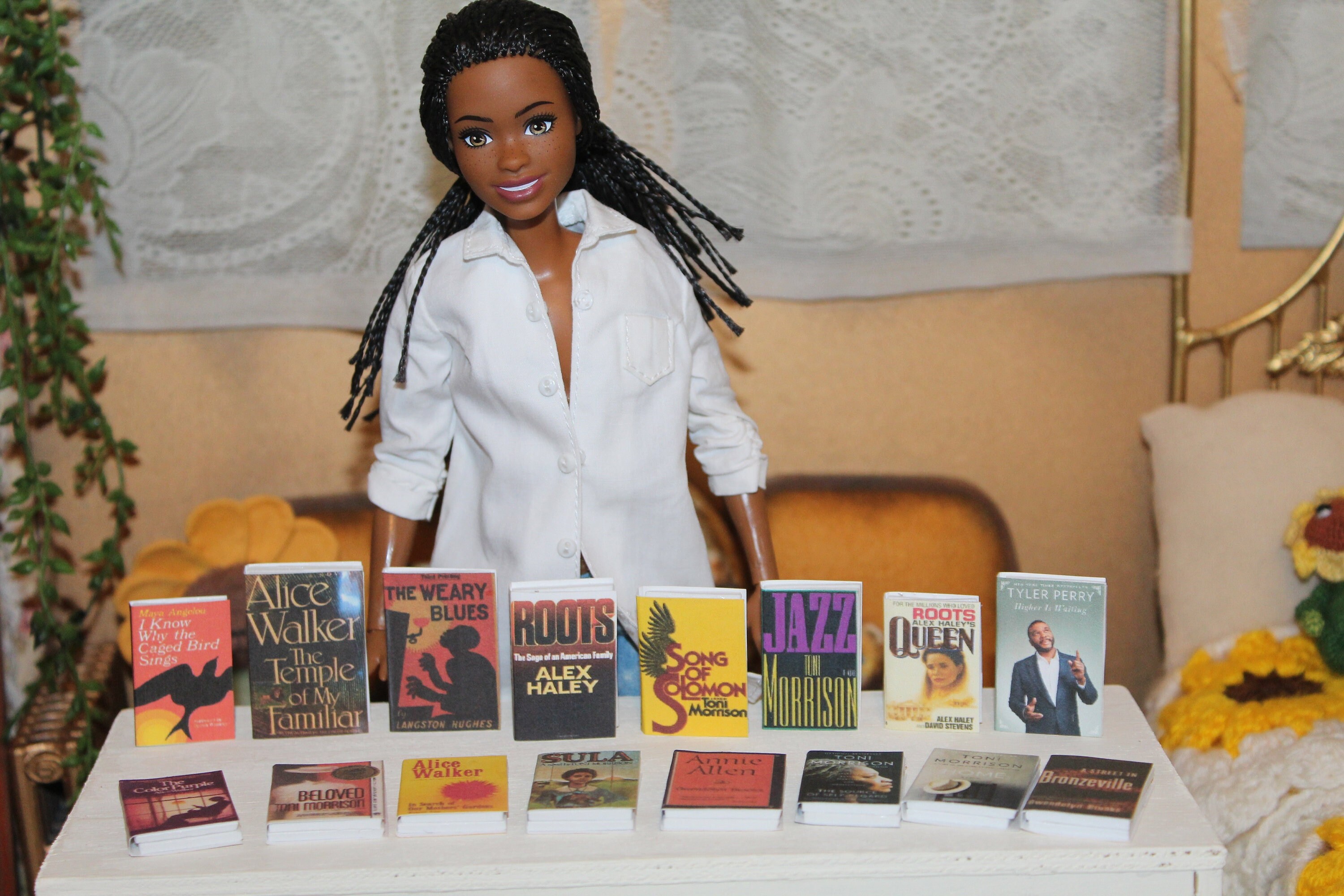 Fashion Doll Sized FAUX BOOK LOT 1:6 th scale diorama prop Playscale Packaging Bookshelf Fillers African American