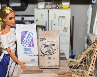 Fashion Doll/ Sized Large FLOUR & SUGAR 1:6 th scale diorama prop Playscale Packaging Mini Food, Pantry Filler