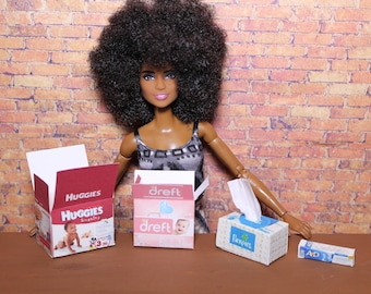 Fashion Doll Sized BABY NURSERY small Lot 1:6 th scale diorama prop Playscale Packaging Baby room, Diapers