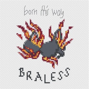 Cross Stitch Pattern PDF Digital Download • Braless • Feminist Burning Bra