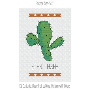 DIY Cross Stitch Kit, Stay Away, Cactus Embroidery