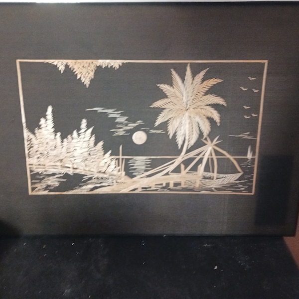 Beautiful Vintage Rice straw art very nice hand done work, great condition, no glass in frame.