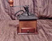 Vintage Wood and cast iron coffee mill grinder, free shipping