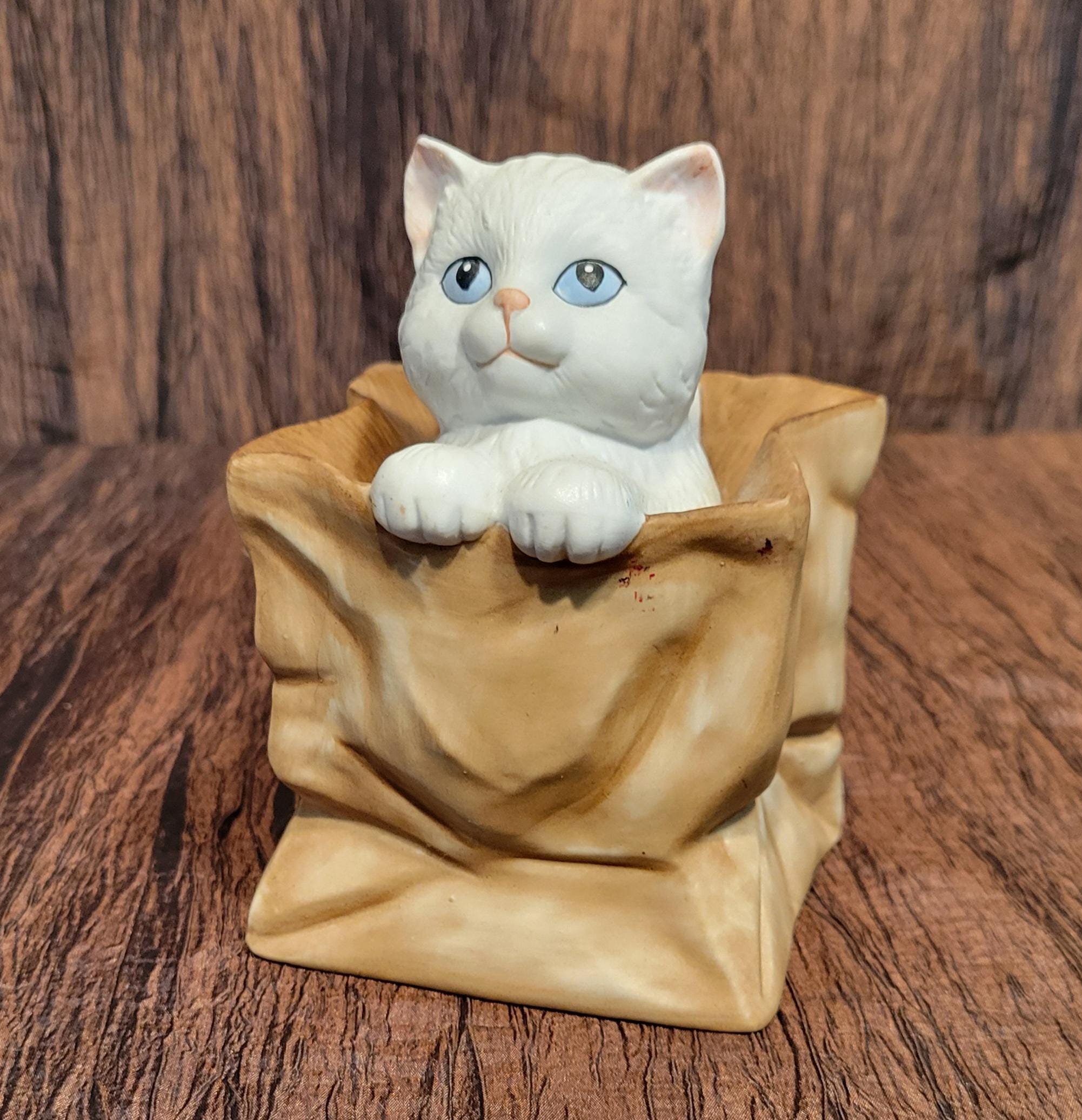 San Francisco Music Box Company Ceramic Cat in a Paper Bag - Etsy