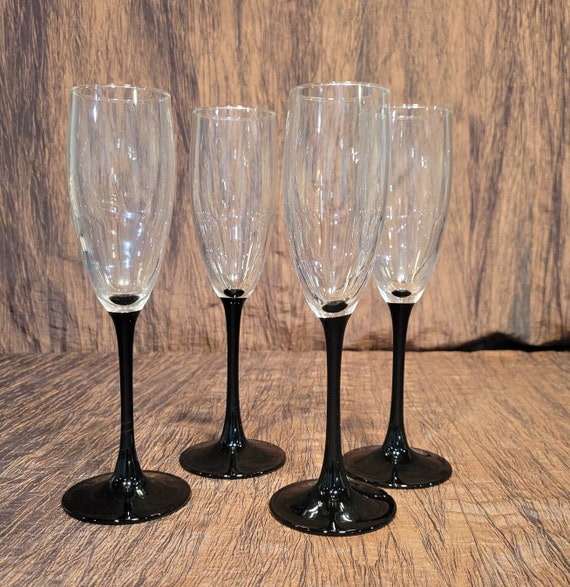 Set of 4 Luminarc Black Stem Champagne flute Glasses Etsy Canada