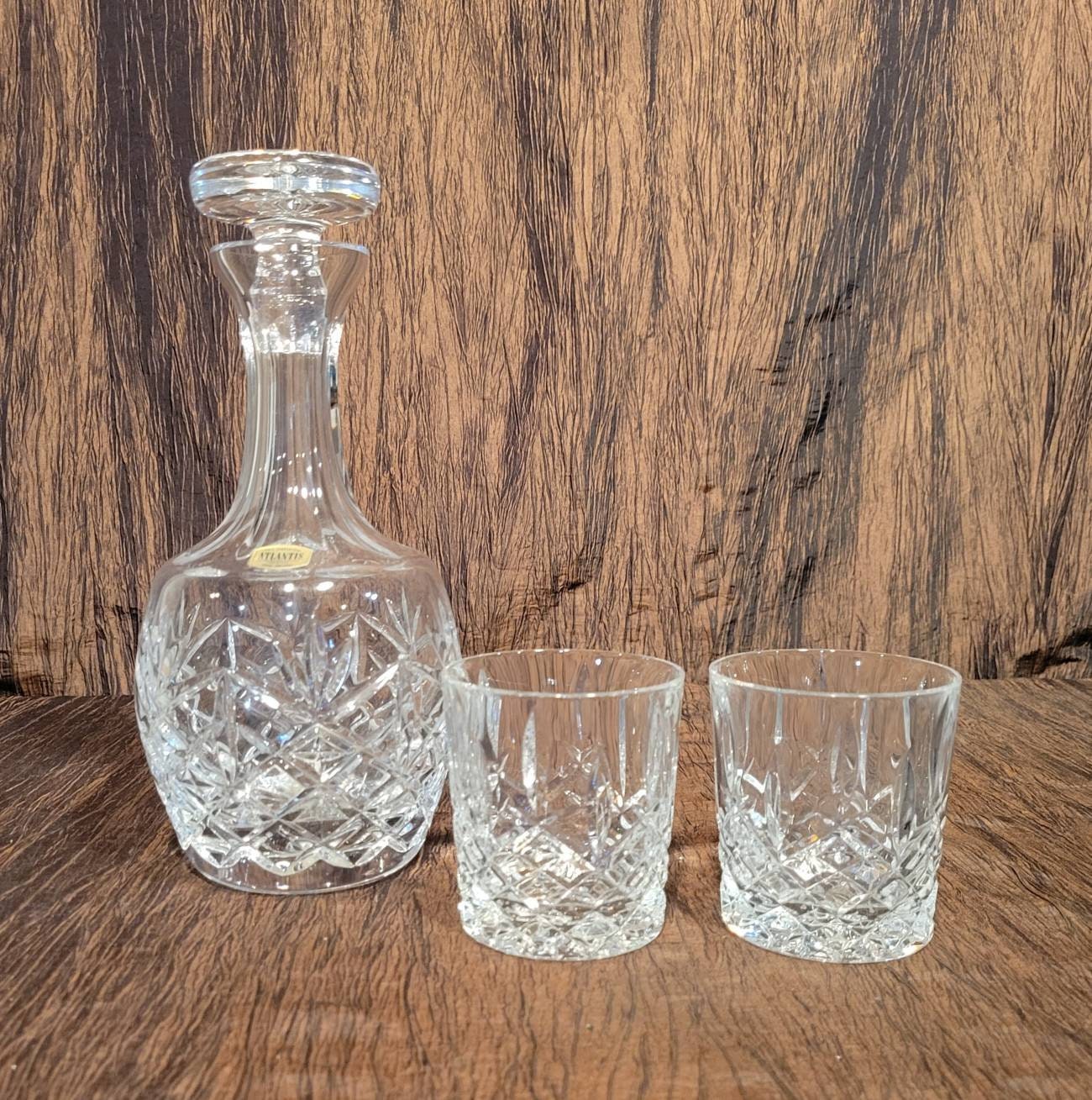 Vintage Atlantis Crystal Decanter With 2 Crystal Rock Glasses. - Etsy
