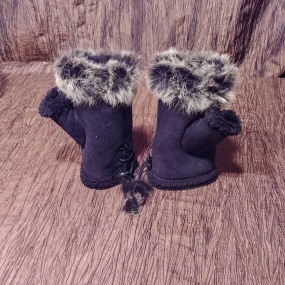 Rabbit fur trimmed fingerless gloves, free shippin