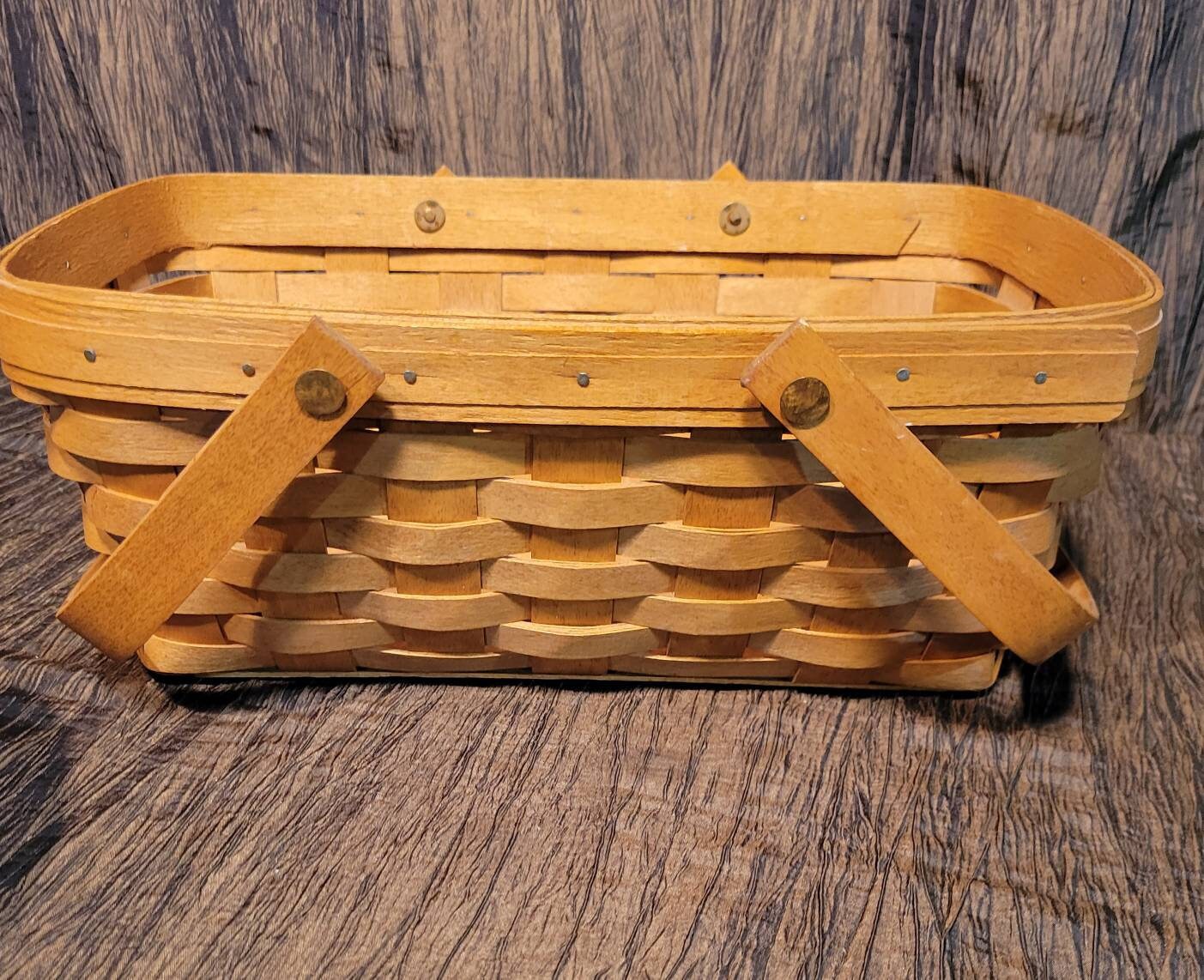 Set of 2 Longaberger Baskets, Rectangle With 2 Handles and Round 