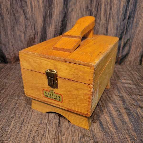 Vintage Griffin Shinemaster wooden shoe shine box