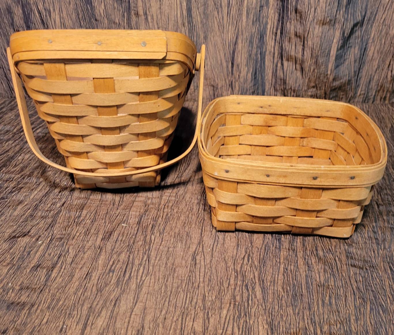 Set of 2 Longaberger Baskets, Square and Tall Back Storage With
