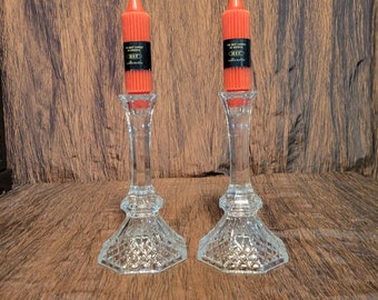 Set of 2 Vintage Crystal Candlesticks, 7 1/2" tall