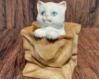San Francisco Music Box Company Ceramic Cat in a Paper Bag - Etsy