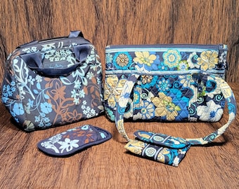 Vintage Retired Set of 4 Vera Bradley Blue Floral - lunch bag, handbag, glasses case and wallet