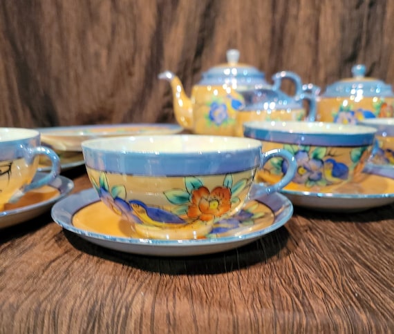 Vintage Japanese T T Takito Lusterware Tea Set and Plates Serving