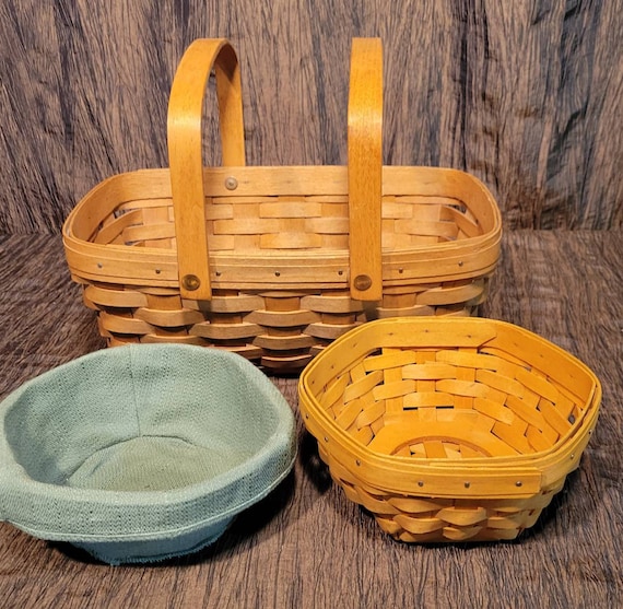 Longaberger バスケット 2個セット 木製 Set of 2 Longaberger Baskets, Rectangle With 2 Handles and Round