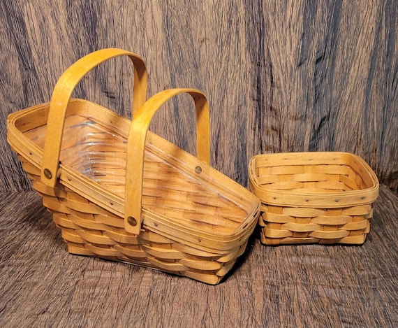 Set of 2 Longaberger Baskets, Square and Tall Back Storage With