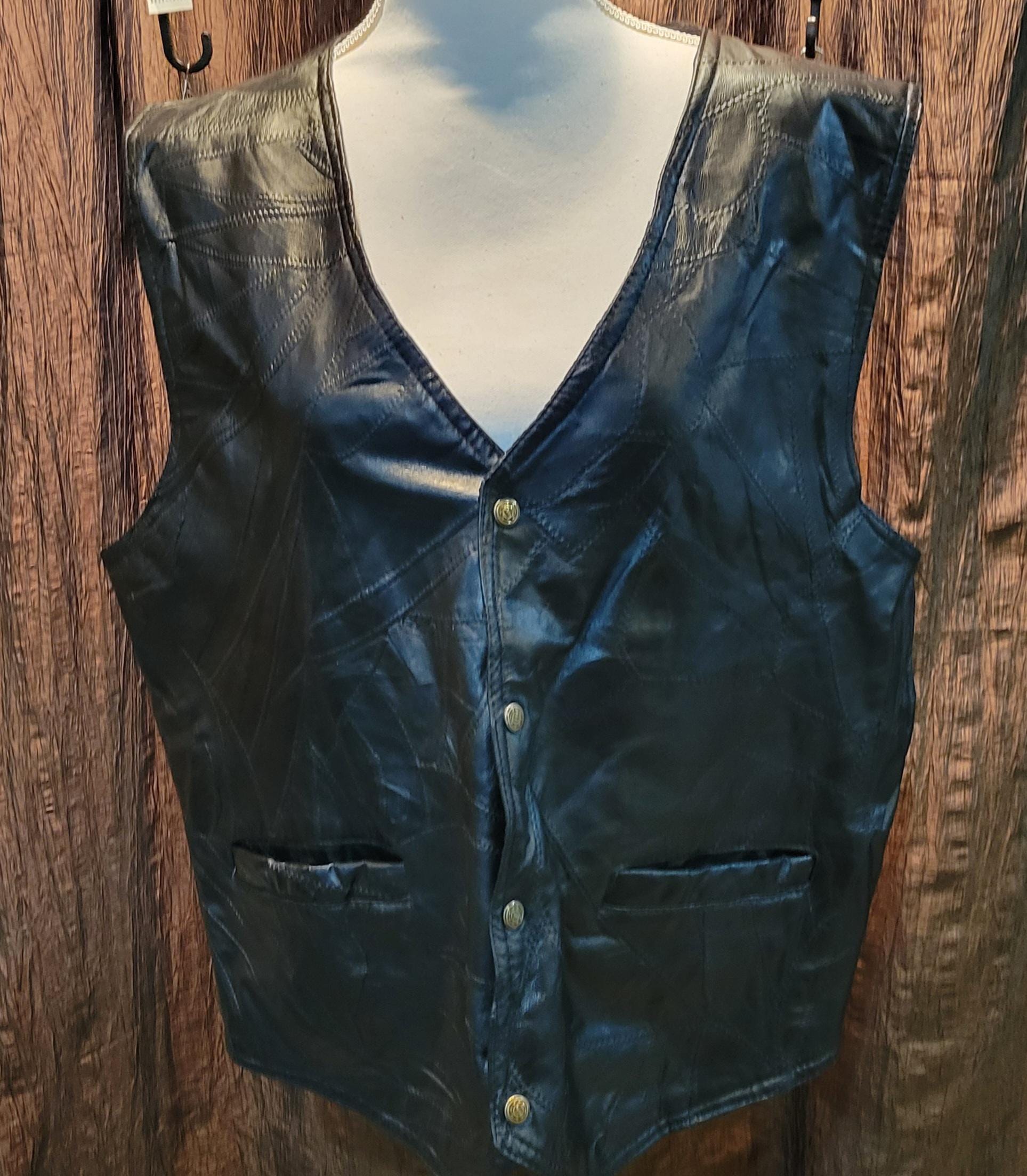 Men's Genuine Black Leather Duke Haband Vest Size Large