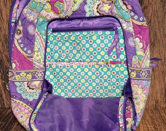 Vera Bradley Floral Quilted Laptop Backpack in Purple and Green s-l400.jpg main image 3