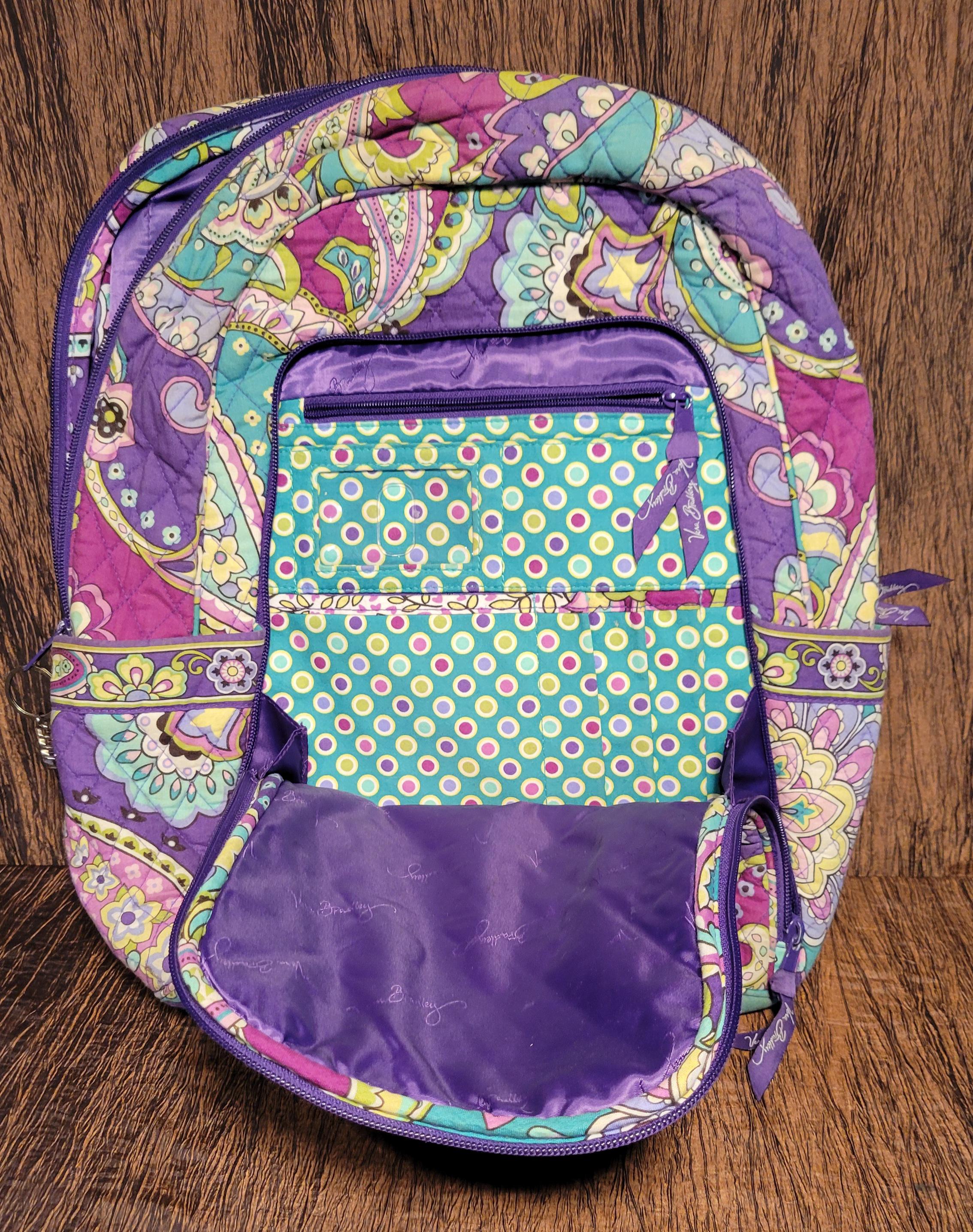 Vera Bradley Quilted Backpack Purple Black Floral Bag Disney Outlet Essential Large Backpack - Cotton | Vera  main image 2