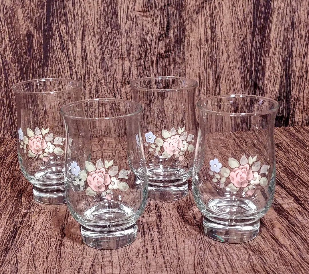 Set of 4 Pfaltzgraff Tea Rose Glassware Tumblers Etsy