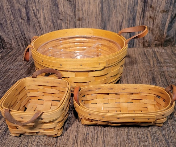 Set of 3 Longaberger Baskets, Round With Liner, Square and