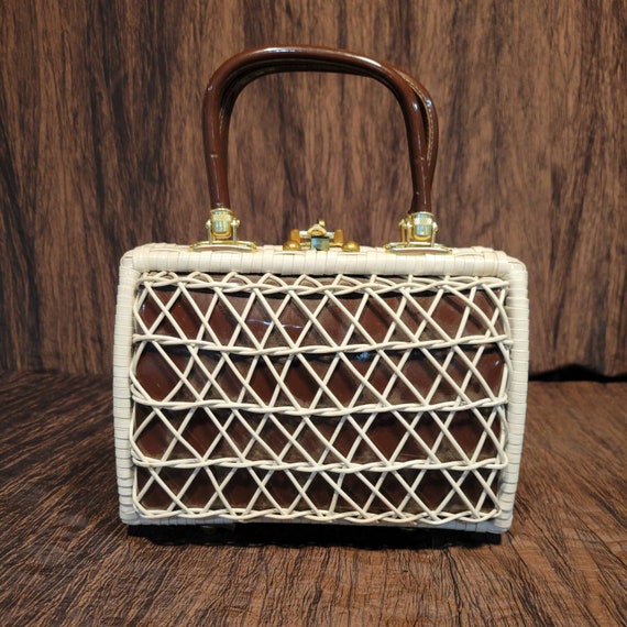 Vintage 1950's plastic basket weave handbag/ purse - image 1